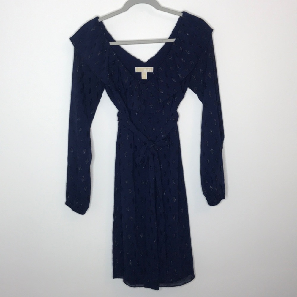 Navy Glittered Michael Kors Long Sleeved Dress